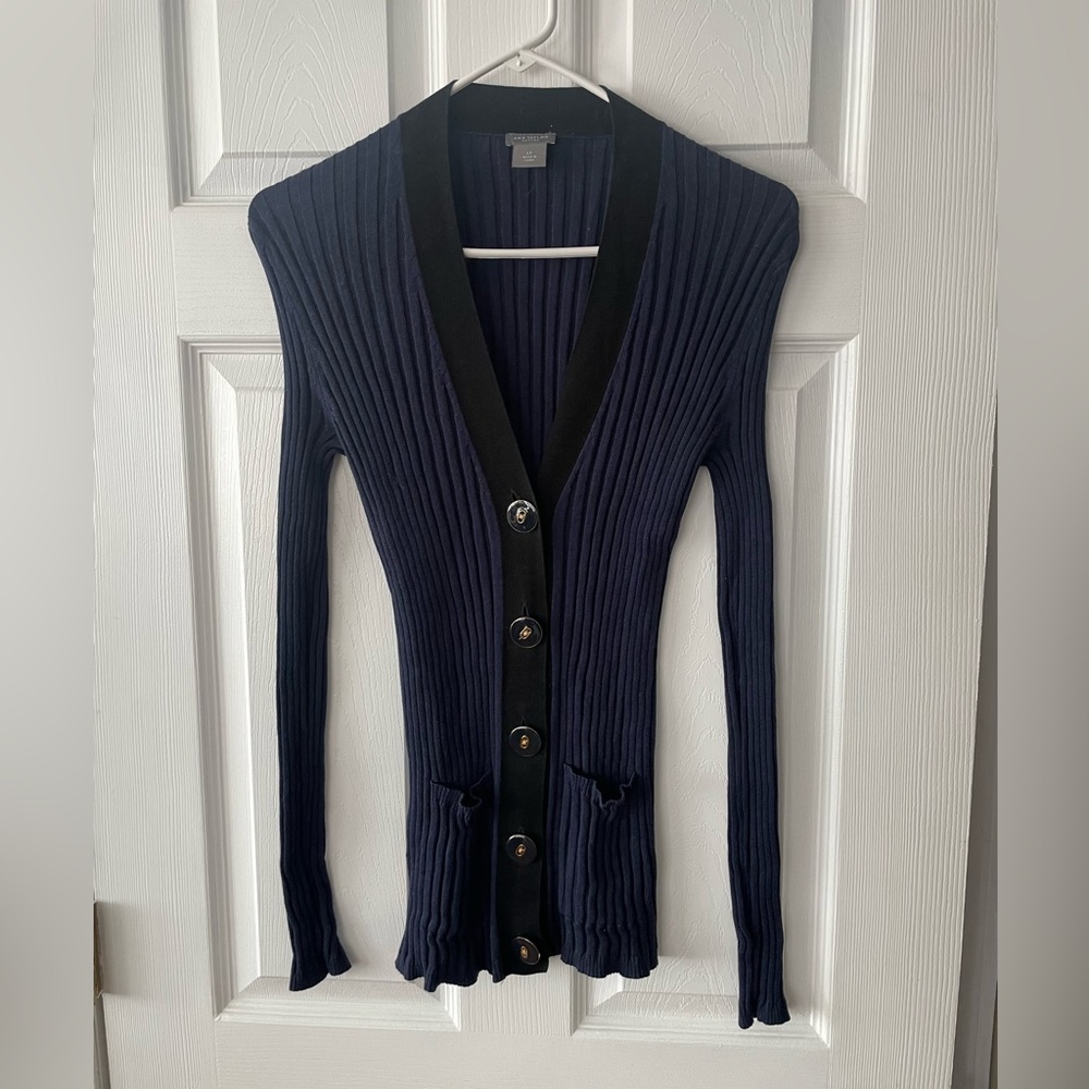 Ann Taylor Navy and Black Ribbed Cardigan